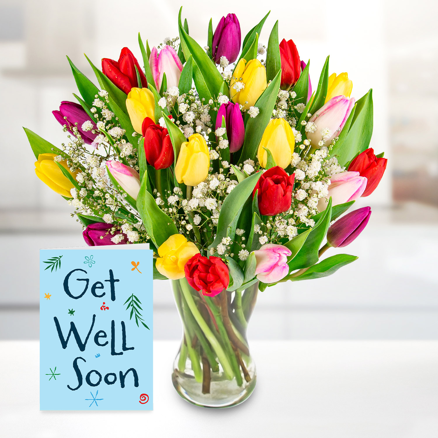 Bold Tulips with Get Well Soon Card