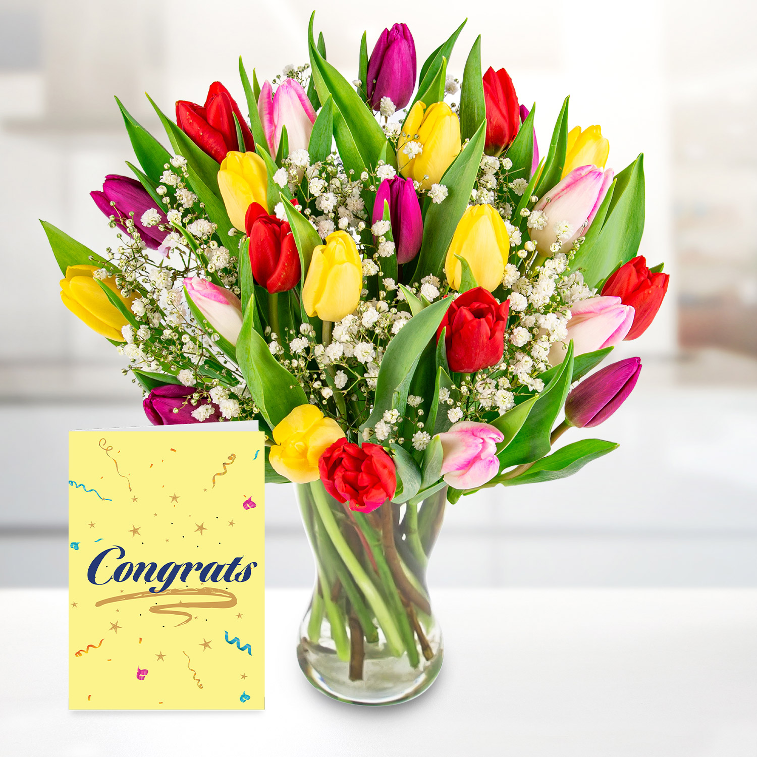 Bold Tulips with Congratulations Card