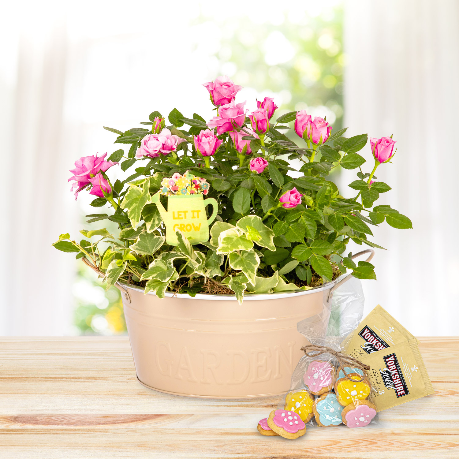 Rosy Mix Planter Tea & Biscuits Gift