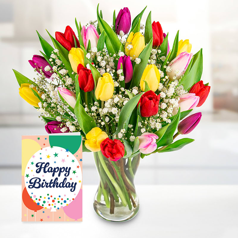 Bold Tulips with Birthday Card