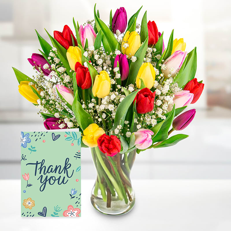 Bold Tulips with Thank You Card