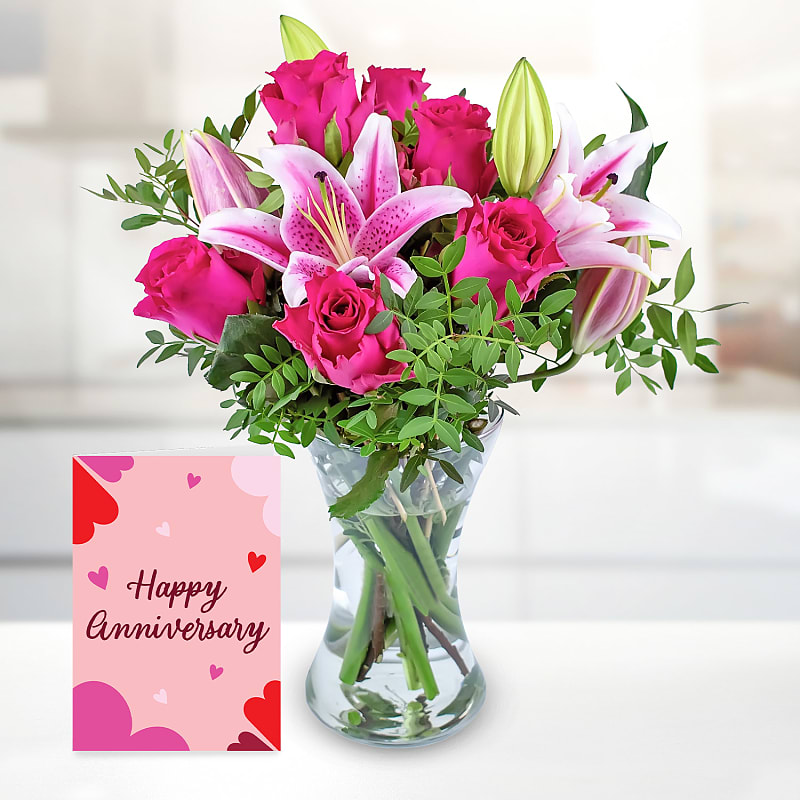 Budding Cerise with Happy Anniversary Card